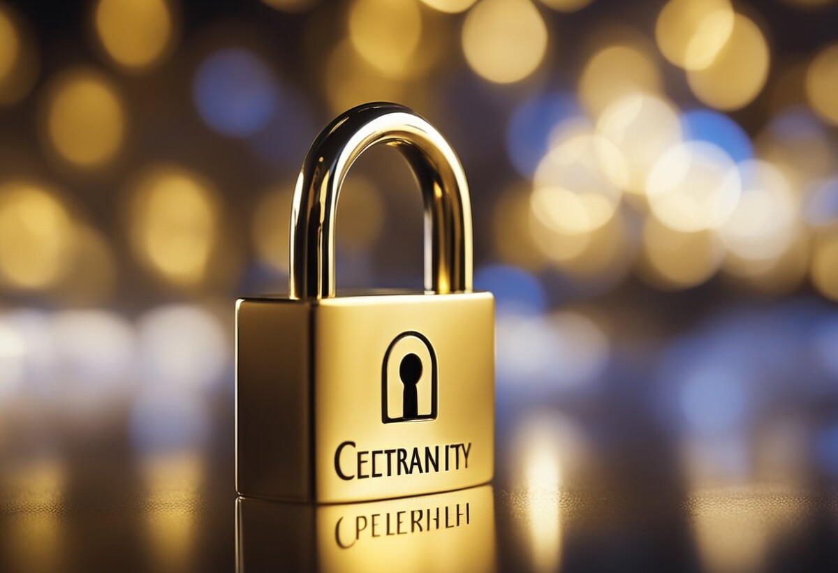 A golden lock with the words "Certainty Life Insurance" engraved on it, surrounded by a glowing aura of protection